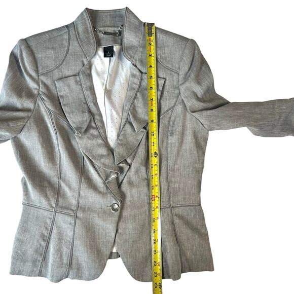 White House Black Market Gray Linen-Blend Ruffle Front Blazer Size 8 - Picture 10 of 11